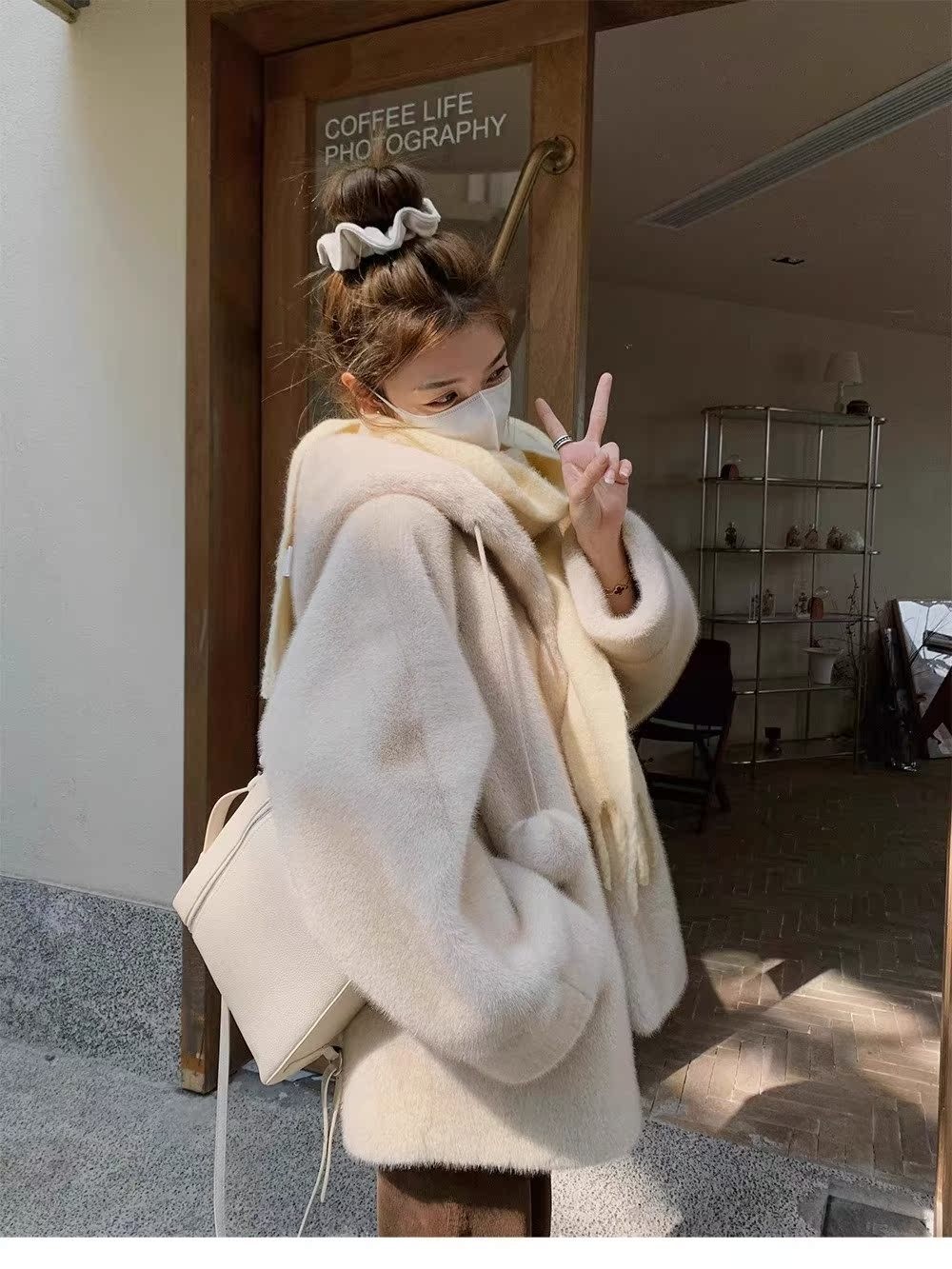 Women Winter Mink Fur Coat With Hood Long Thick Fur Coat